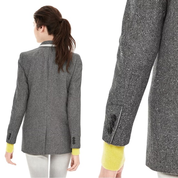 Banana Republic • Piped Grey Hack ing Jacket blazer two tone wool tweed long - Picture 12 of 12
